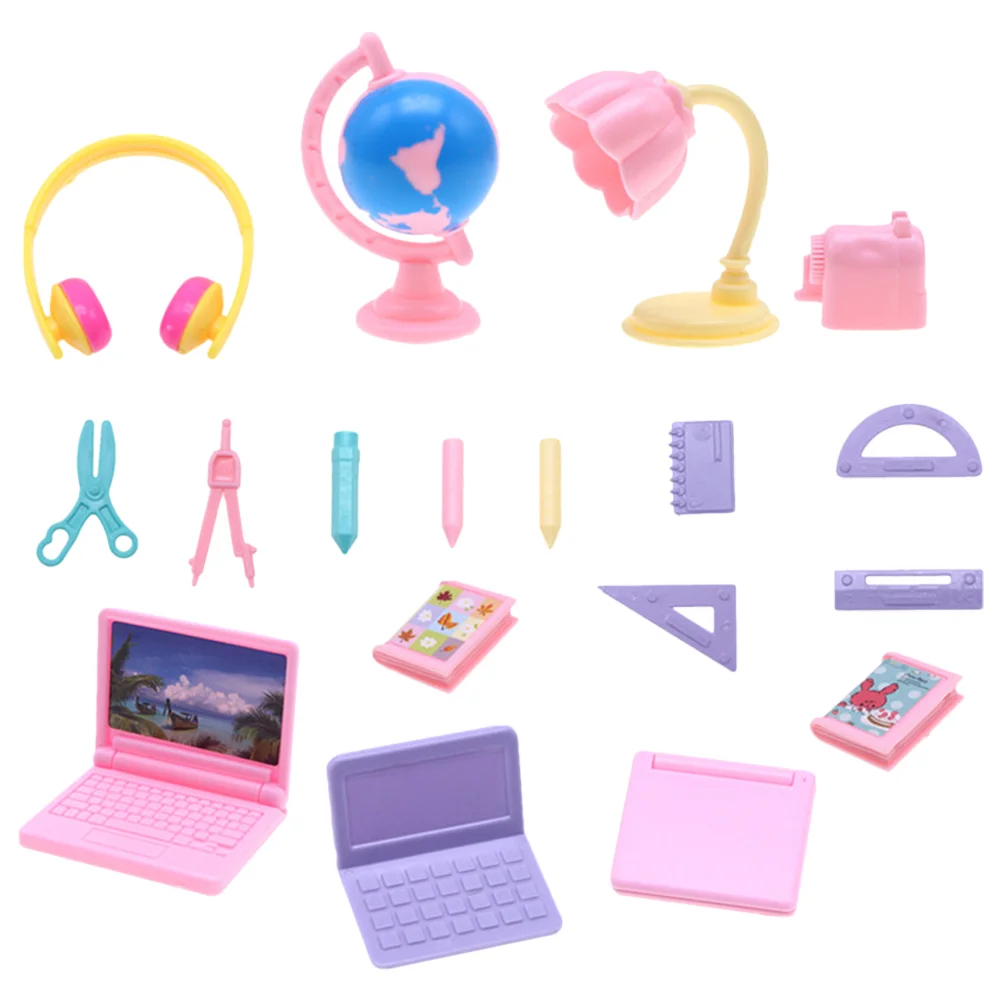 Mini Stationery Set Kit Miniature Computer School Supplies Tiny House Lights Photo Prop Toys for Girls Kids