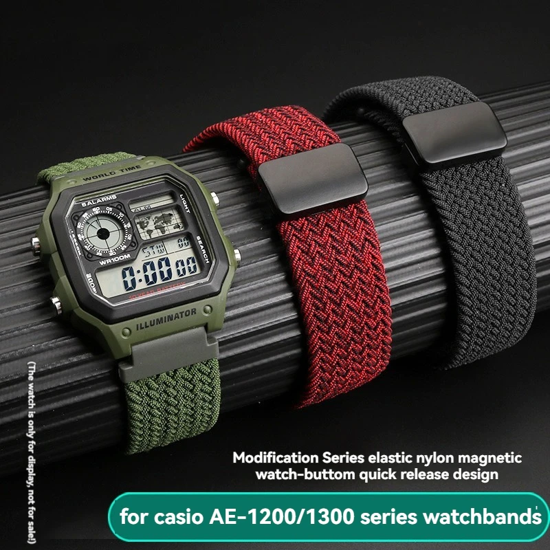 para-casio-a158-a168-f91w-ae1200-a159-pulseira-de-relogio-de-nailon-elastico-–-pulseira-de-liberacao-rapida-com-fivela-magnetica-leve-18mm