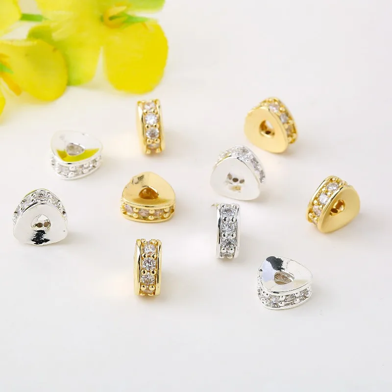 18 Karat Golden Triangular Separator Granules Suited for Handmade Wristband Necklet Creation Inlaid Zircon Chip Slice Adornment