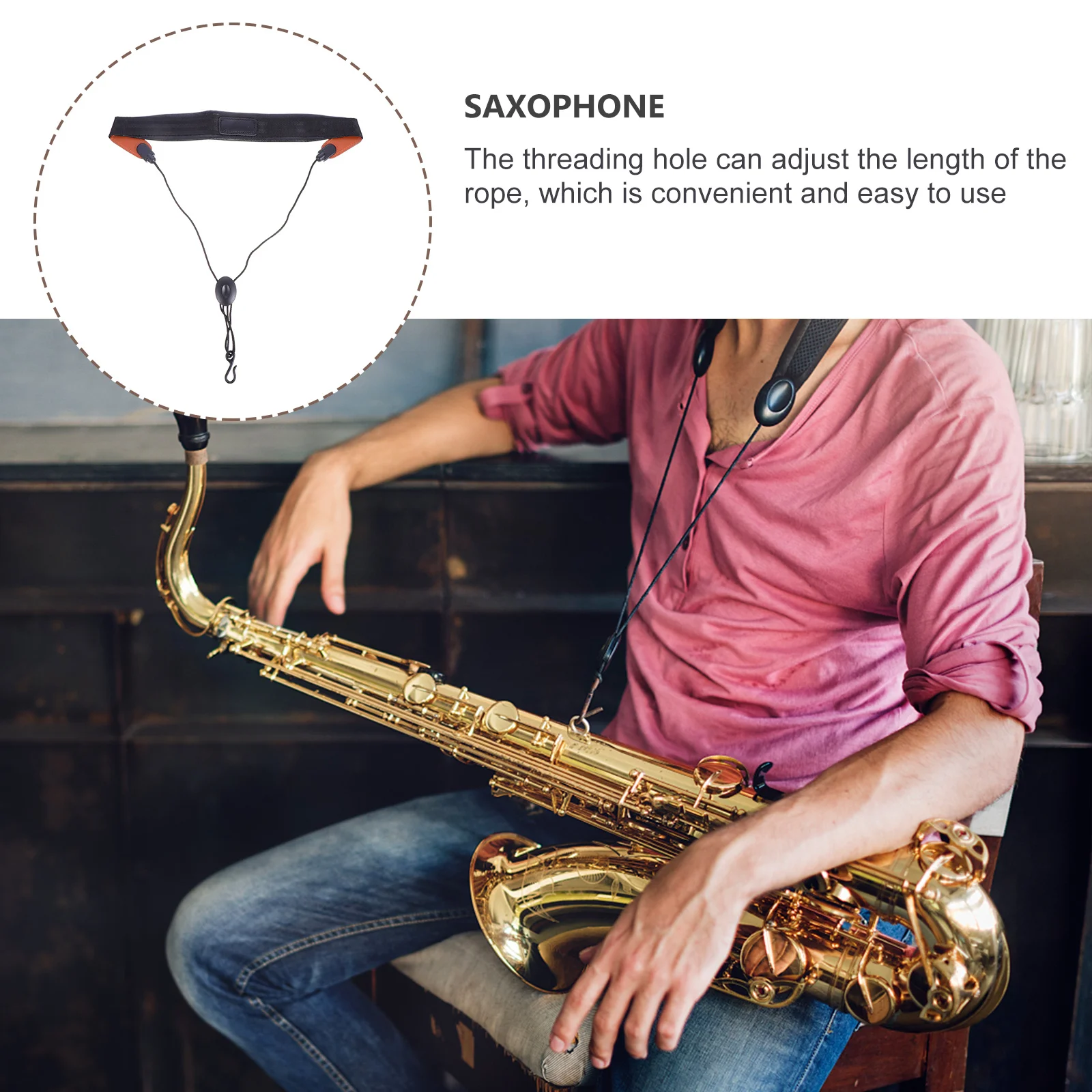

Saxophone Shoulder Strap PU Black Adjustable Anti-Skid Hook Neck Strap for Practice Performance Saxophone Harness