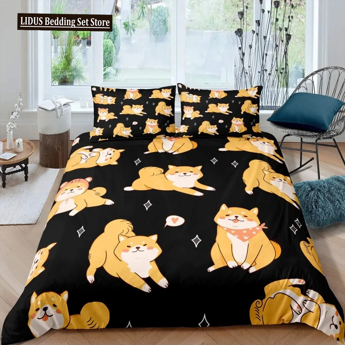 

Shiba Inu Duvet Cover Cute Shiba Inu Bedding Set Dog Loves Bedding Set Microfiber Cartoon Animal Pattern Queen King Quilt Cover