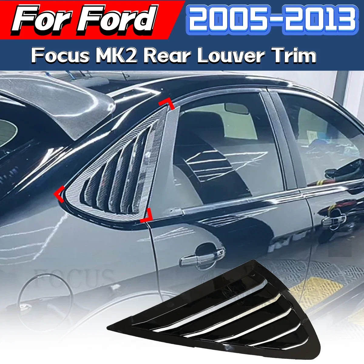 For Ford Focus MK2 2005 2006 2007 2008 2009 2010 2011 2012 2013 Car Rear Louver Side Louver Cover Decoration Hatchback Vent Kit