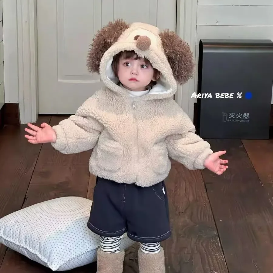 18M-5-7T Korean girls' coat new warm children's autumn and winter cute hooded thermal top girl's coat