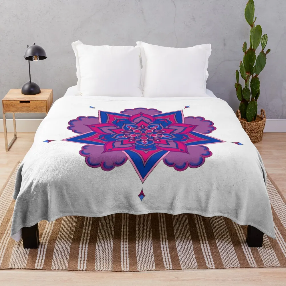 

Bi, Bisexual Flag Symmetrical Mandala Design 11 Throw Blanket Summer Beddings funny gift Bed linens Blankets