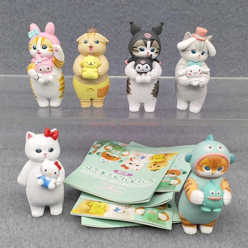 Figuras de Anime japonesas originales y genuinas, lindo Mofusand X Sanrio, Hello Kitty, Kuromi, gato, adorno para mascotas, modelo de juguete, regalo para niños