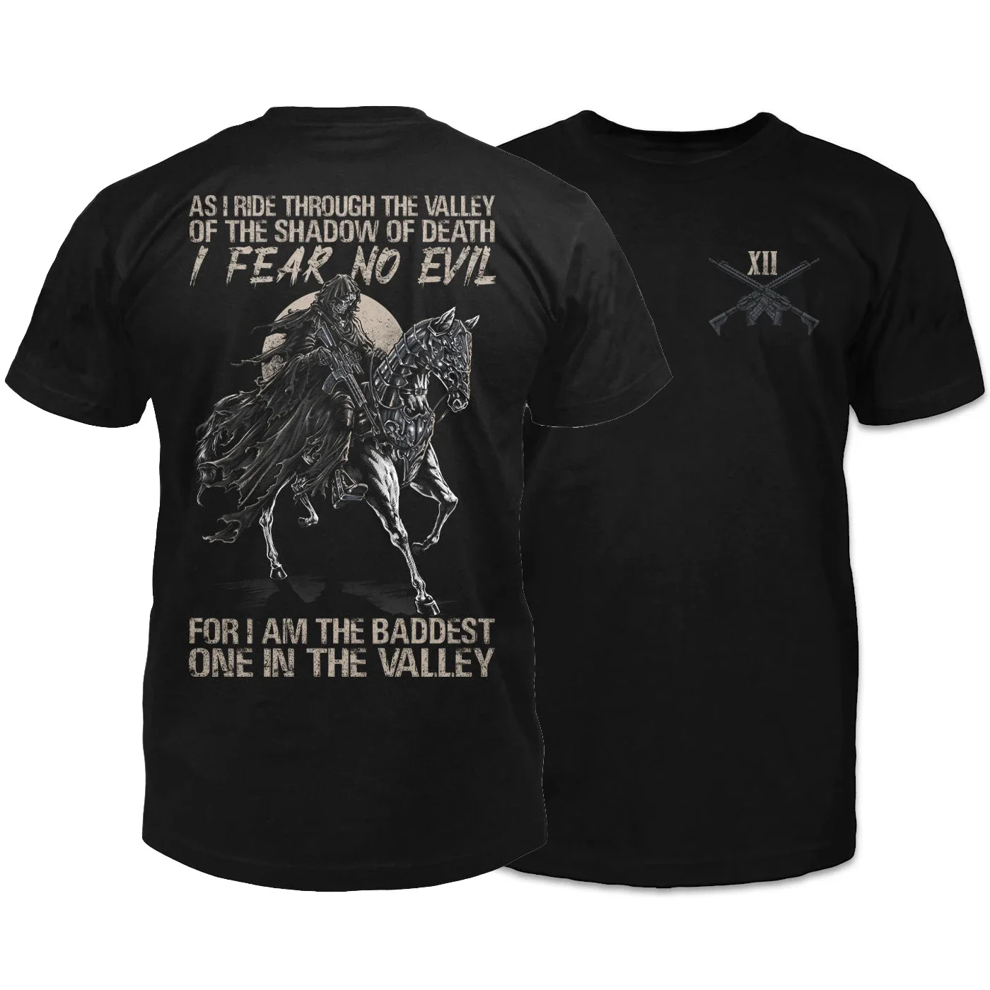 Ride Through The Valley Grim Reaper Armed with Rifle Graphic T-Shirt 100% Cotton O-Neck Summer Short Sleeve Casual Mens T-shirt