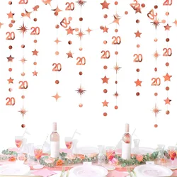 Rose Gold 20th Birthday Decorations Number 20 Circle Dot Star Garland Backdrop for 20 Years Old Birthday Cheers Party Supplies