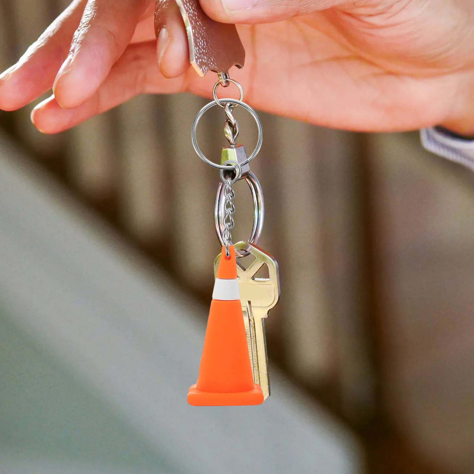 2 Pcs Road Cone Keychain Construction Charms Traffic Ring Cones Model Safety Stainless Steel Child