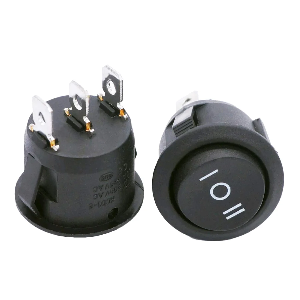 For Autos 3 Pin Rocker Switch For Electrical Systems Quick Connect Terminals Round Toggle Switch Versatile Usage