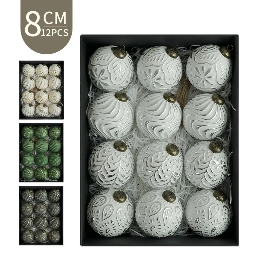 12pcs 8cm Christmas Tree Ball Pendant Shatterproof Retro Christmas Hanging Balls Reusable Elegant Xmas Tree Ornaments - view 3