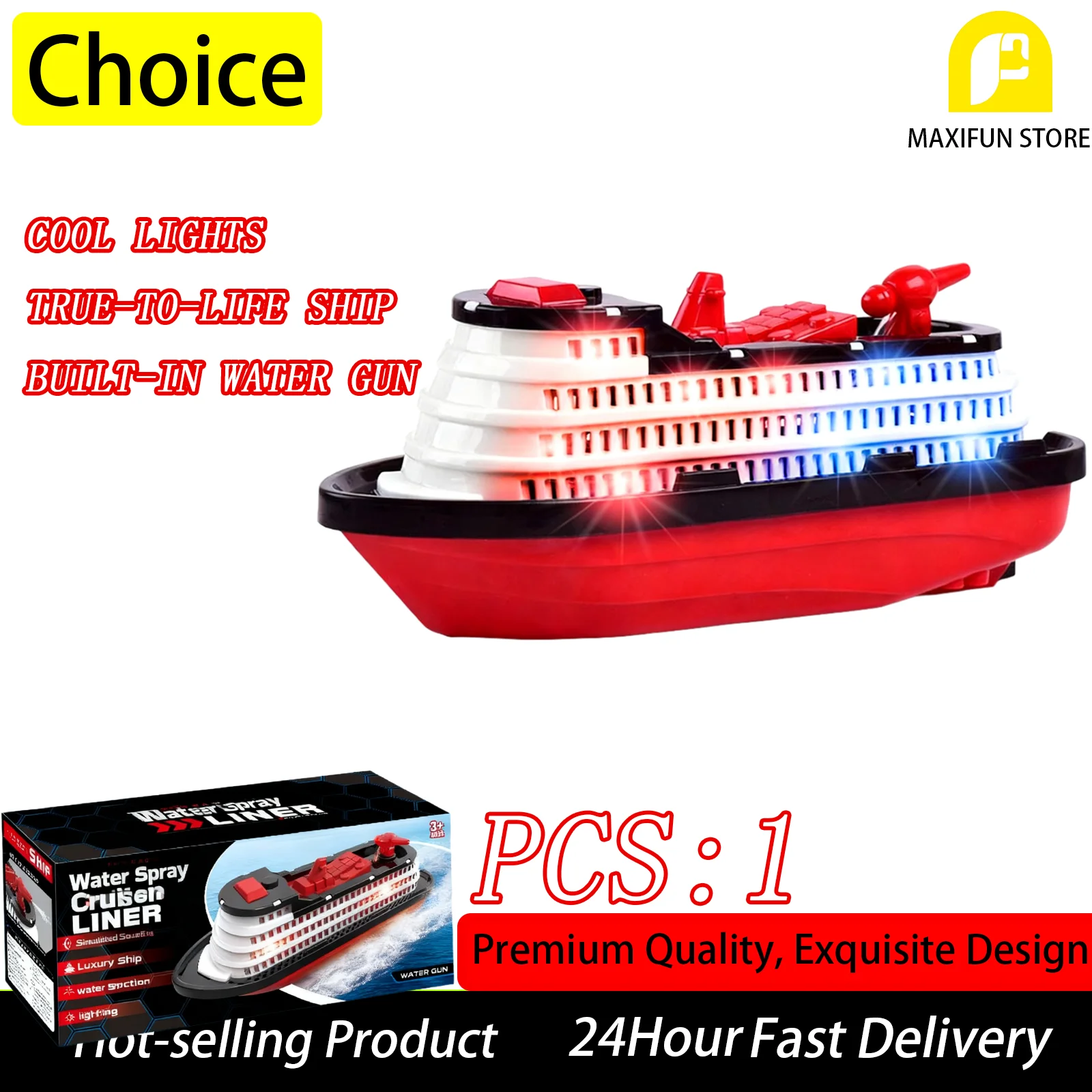 

Electric Bath Boat Toy Motor-Driven Shower Ship with LED Lights Realistic Boat Simulation for Kids Adults Gift