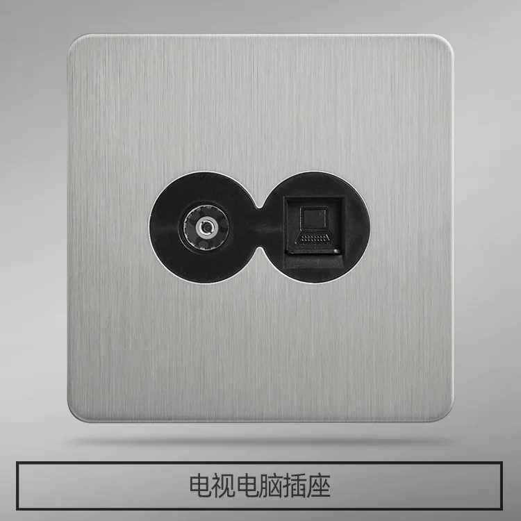 Industrial Style Stainless Steel Brushed Panel 86 Type Wall Power Supply Five-hole Socket Retro One-open Five-hole Lever Switch