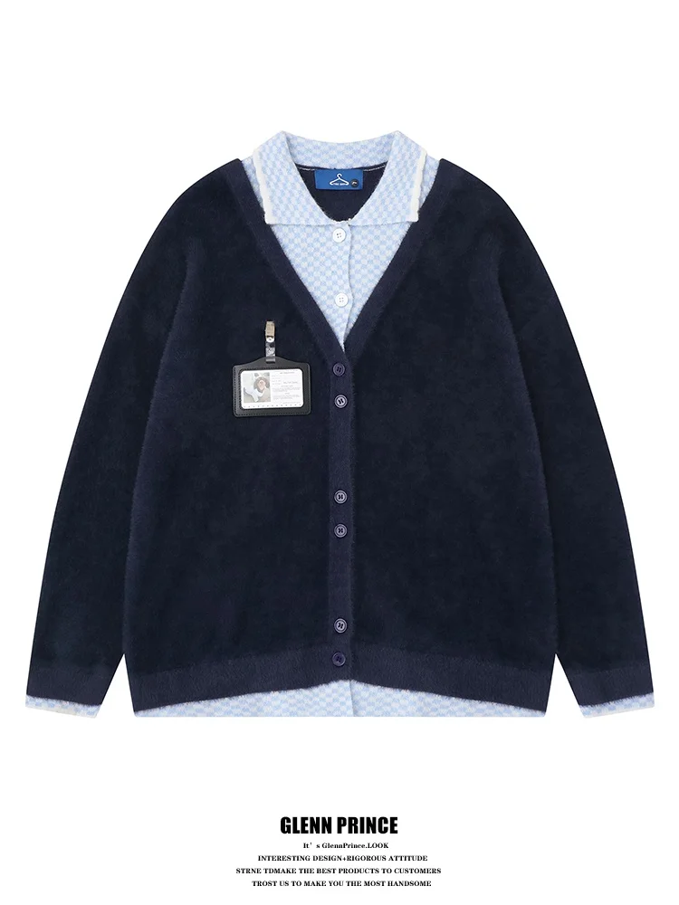 

GPstudio College Sle Loose Fit Knitted Cardigan Men's Soft Simple Color Blo Turn-down Collar Sweater Jaet for Women