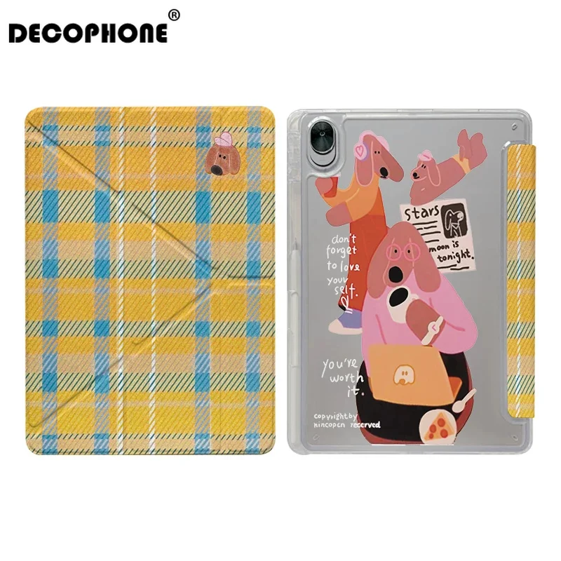 Green-Checkered Cat 3+Y-fold For Samsung Galaxy Tab/Redmi/Lenovo/ iPad 10th/HONOR MagicPad/OPPO/ONE PLUS/HUAWEIMATEOAD