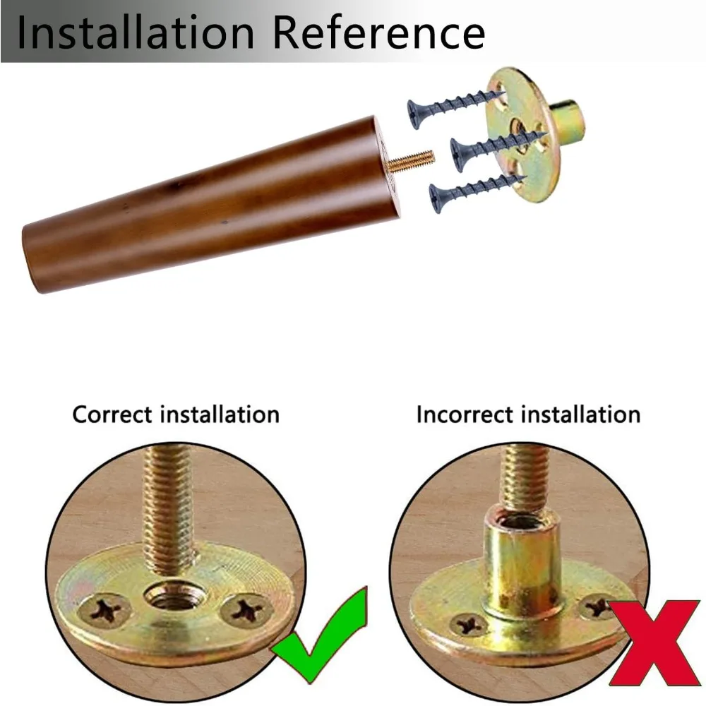 Patas de sofá de madera, juego de 4 sillas de gabinete de 8 pulgadas, patas de muebles de repuesto modernas de mediados de siglo, juego de 4 tornillos en perno M8 prepegado