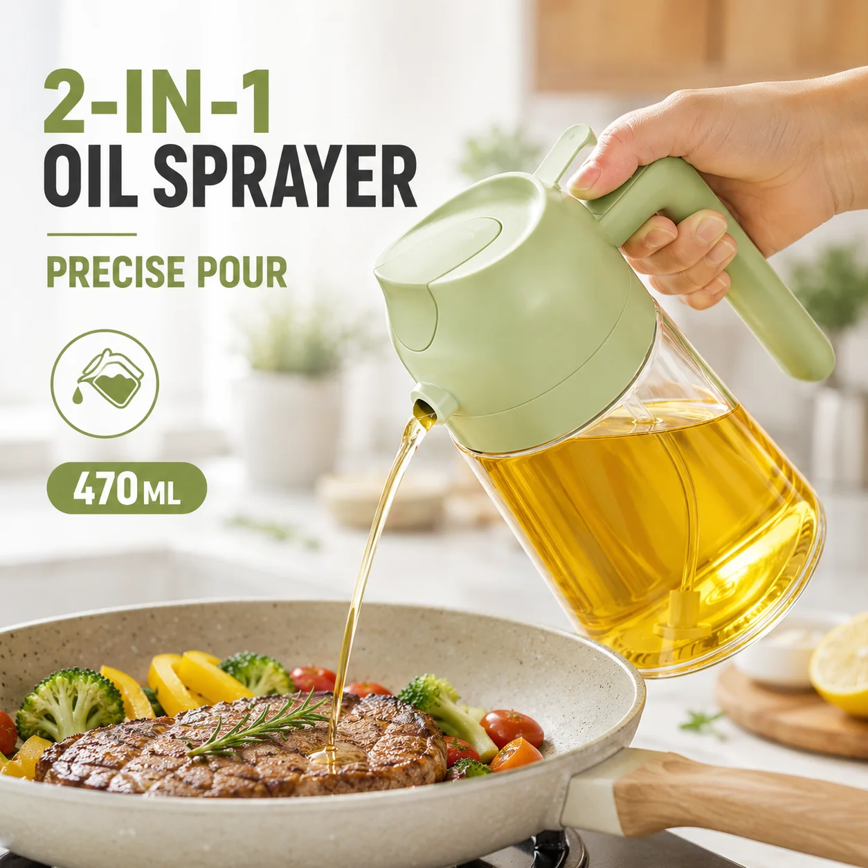 Botella Dispensadora de Aceite de Oliva 2 en 1, Botella de Gran Capacidad para Rociar y Verter Aceite para Cocina, Barbacoa, Frituras, Camping