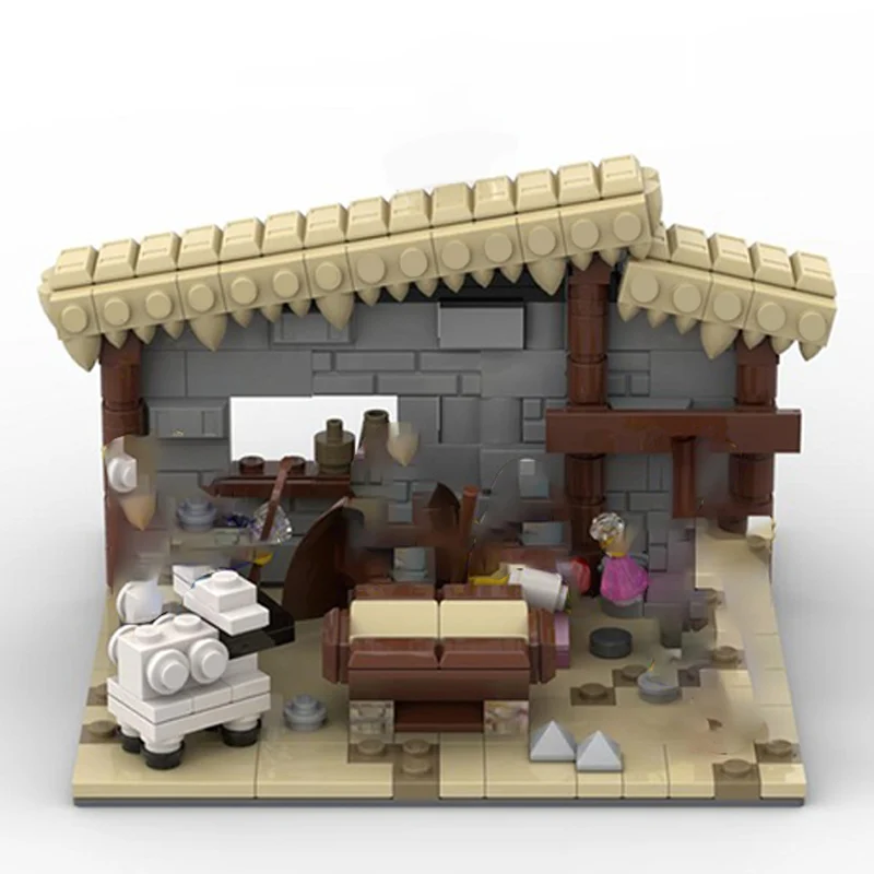 Model Pemandangan Jalan Kota Batu Bata Bangunan MOC Tampilan Adegan Kelahiran Hadiah Teknologi Modular Setelan Mainan Anak-anak Rakitan Liburan