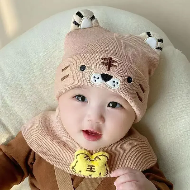 Baby Accessories Newborn Four Seasons Cute Baby Hat  0-12 Months Warm Knitted Woolen Hat+scarf Boy Girl Kids Caps Baby Stuff