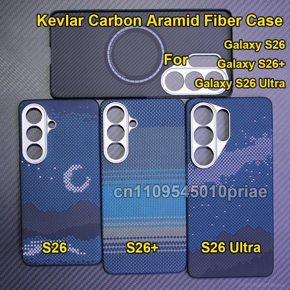 

Carbon fiber aramid magnetic case for samsung galaxy s26/s26+/s26 ultra Kevlar fabric thin hard Lightweight Cover magnetic balck