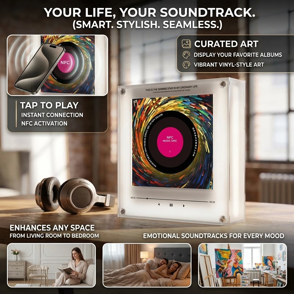nfc対応、音楽再生機能付き、自動で歌う、磁石で貼り付けられる冷蔵庫用ステッカー、アクリル製、クリエイティブなオーディオミュージックプレーヤー、装飾品、ナイトライト。