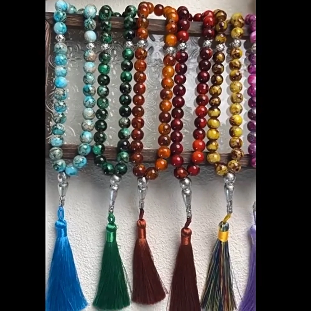 11 Stands 10mm Muslim 33 Prayer Beads Islamic Allah Prayer Rosary Tesbih Islam for Women Men Festival Beads Tassel Bracelet Gift