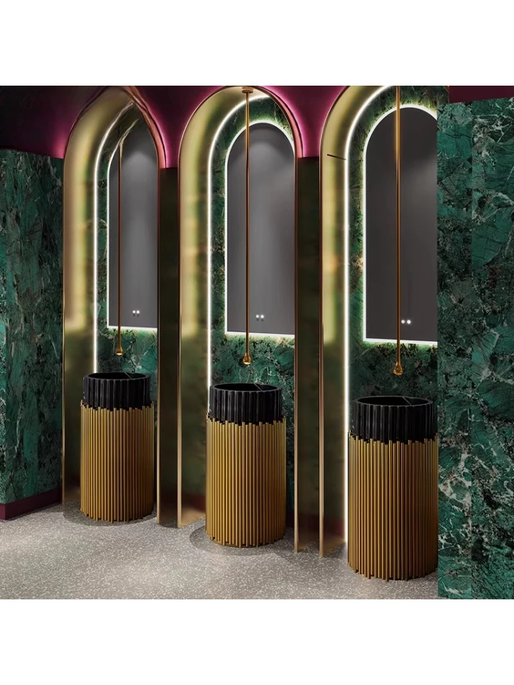 

Italian light luxury stainless steel column basin marble art hotel creative washstand