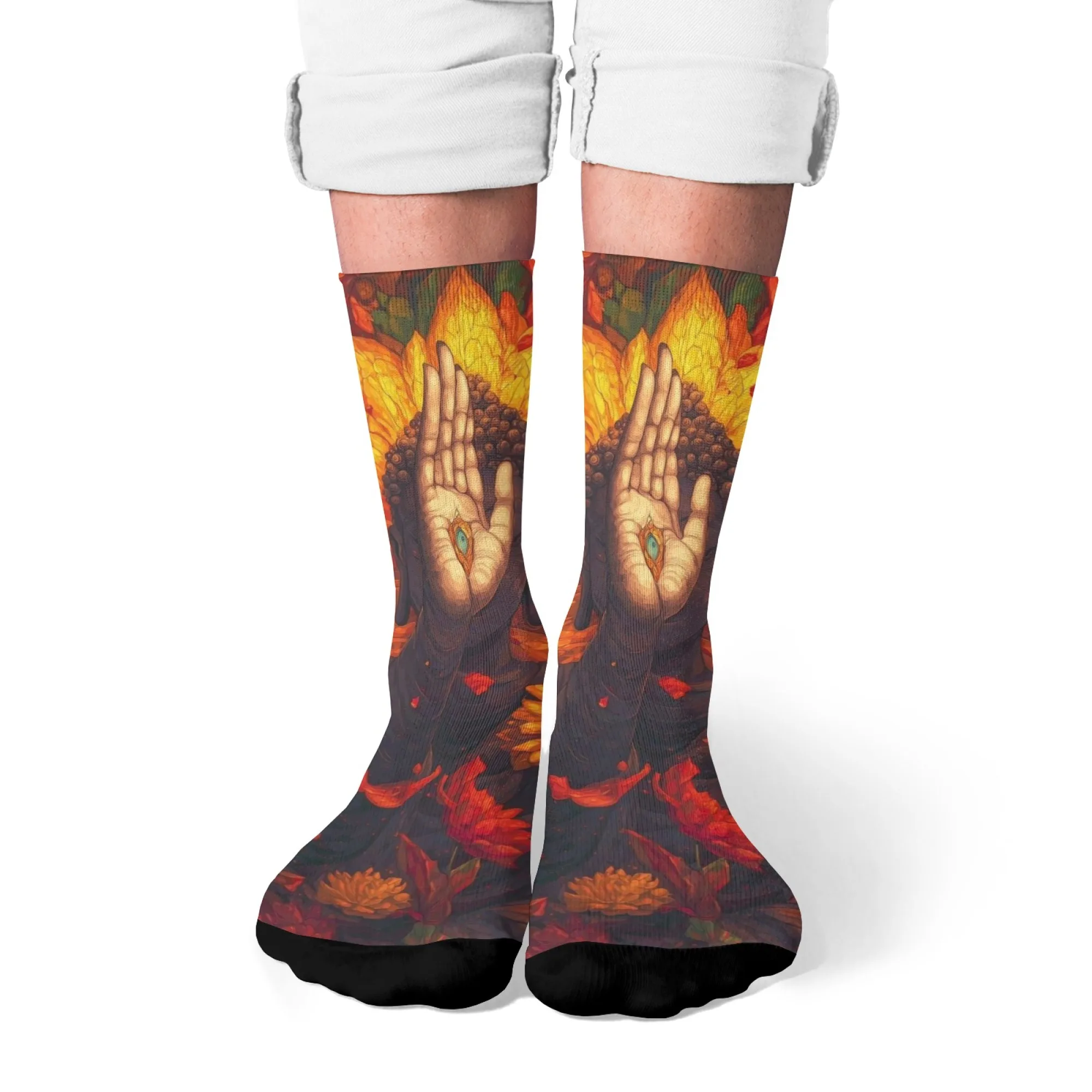 

Новые мужские носки в стиле Харадзюку в стиле ретро в стиле дзен с принтом руки Будды: удобные, дышащие, нескользящие, повседневные носки, забавный подарок