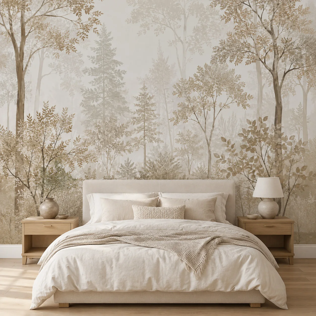 Beige Forest Wall Mural Vintage Woodland Wallpaper Nature Trees Living Room Bedroom Decor Non Self Adhesive Requires Glue