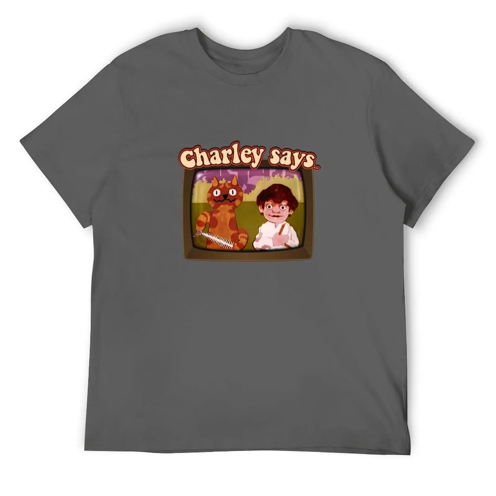 Charley Says... Charley the Cat (on the TV set) Public Information Films- Vintage Seventies Retro T-Shirt