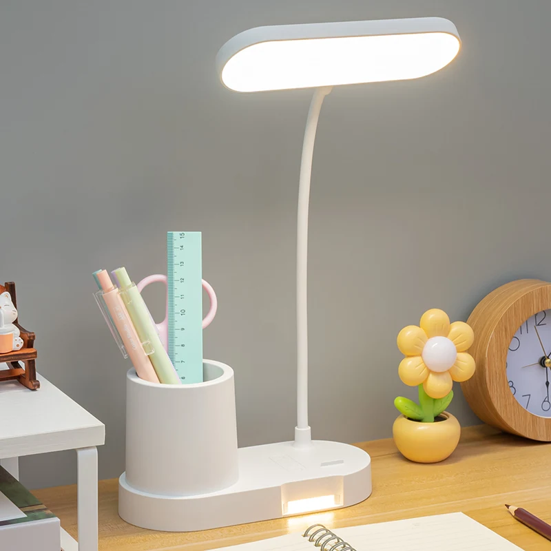 USB Rechargeable LED Desk Lamp Portable Night Light Pen Holder Small Study Book Light Indoor Lighting Pen Holder Desktop Lamp