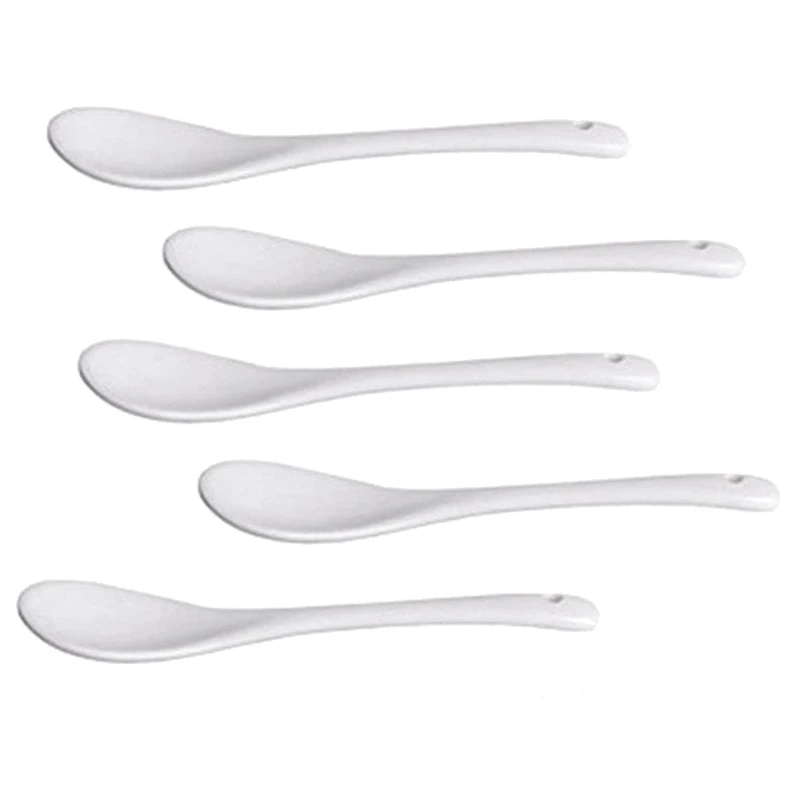 Cucharas de porcelana blanca de 5 piezas, de cerámica, para café, postre, MOCA, para servir