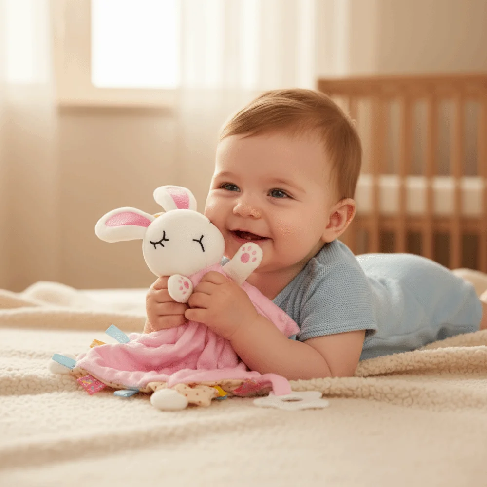 Rattle Soft Sleeping Cute Comfort Cuddly Security Blanket Stuffed Soothe Appease Snuggle Blanket Baby