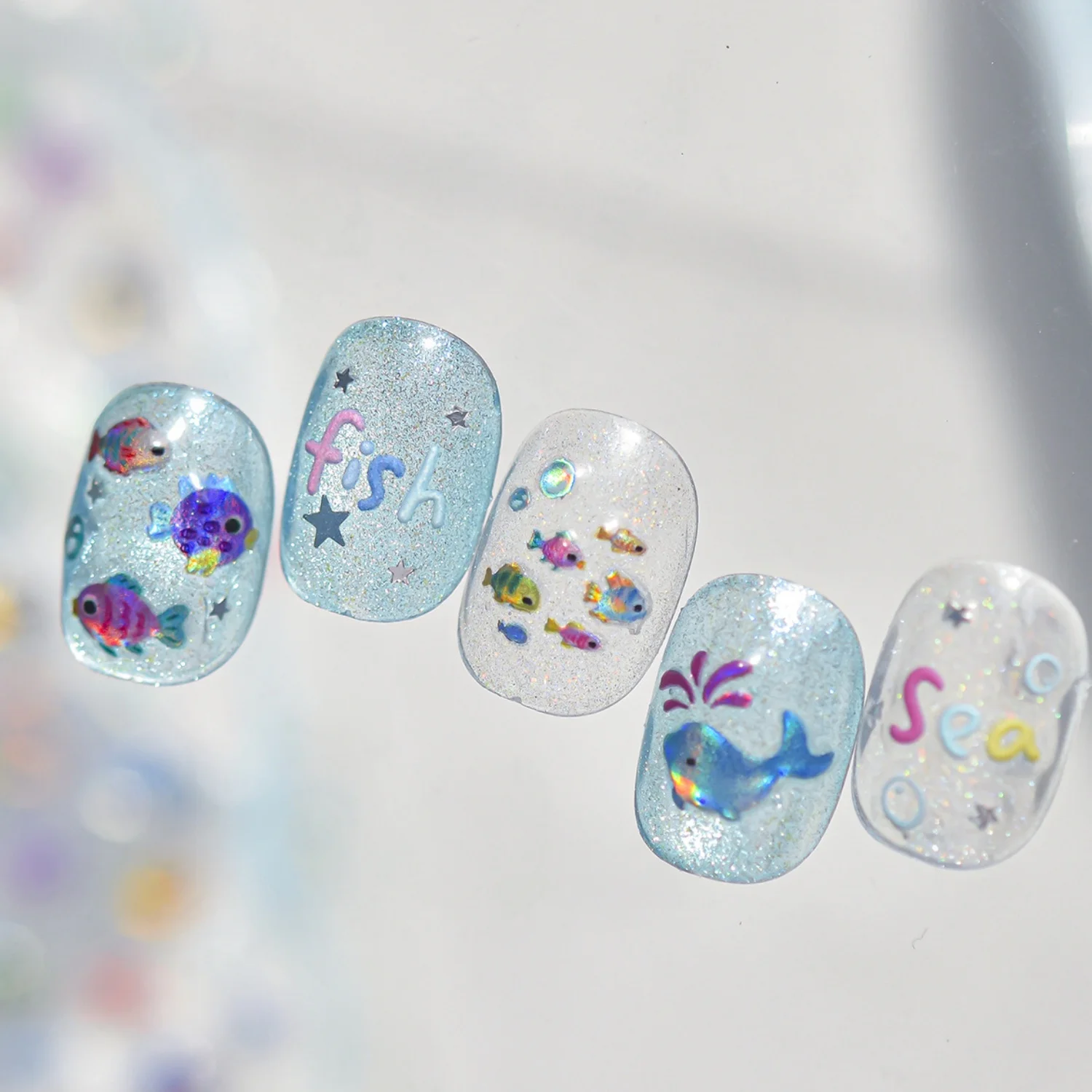5D Jelly Ocean Nail Art Sticker Tropischer Meeresdelfin Kleiner Fisch Koralle Seestern Blase Sommerfrisch Selbstklebende Maniküre – Detail 6