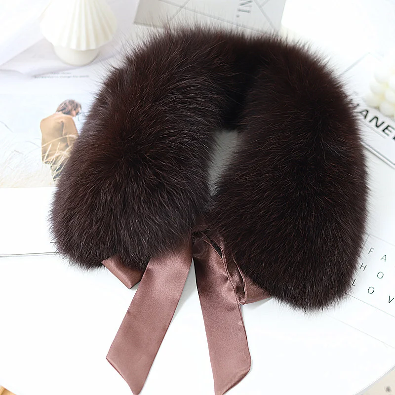 Real Fox Fur Collar For Ladies Fashion Neck Warmer Fur Scarves Jacket Coat Decor Collar Winter Fur Shawl Furry Gray Fur Scarves