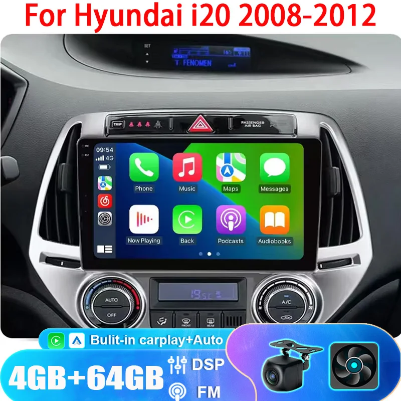 

9“4+64GB 2 Din Car Radio Android Carplay For Hyundai i20 2008-2012 Multimedia Player Auto Stereo GPS Navigation Head Unit WIFI