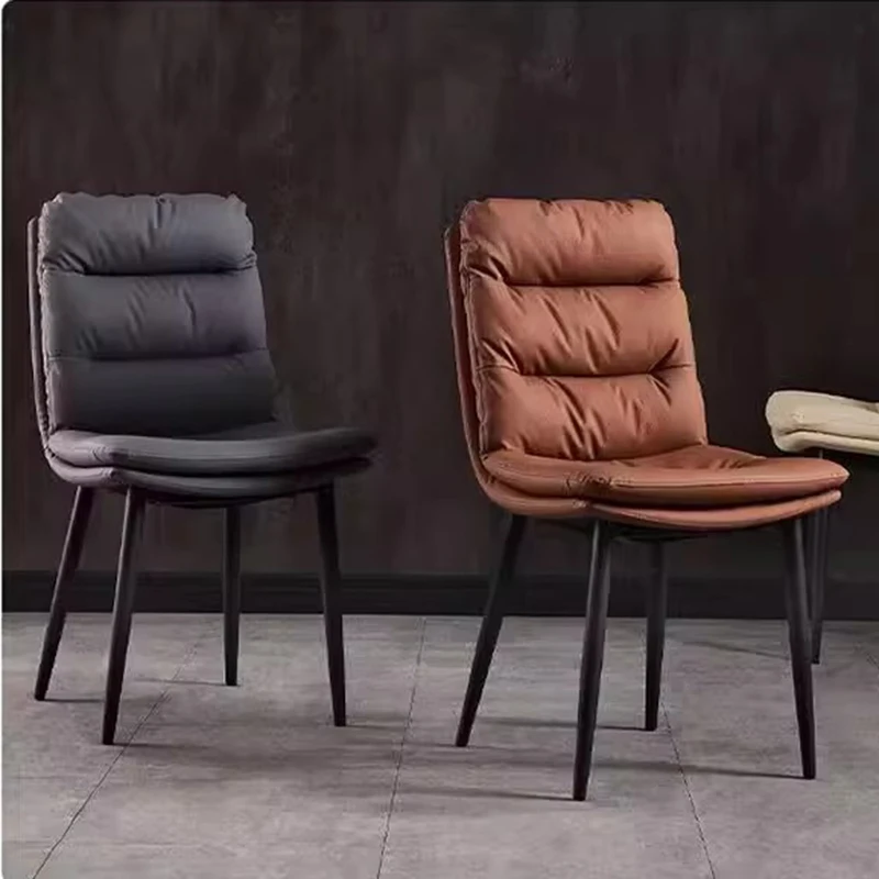 Luxury Leather Hlack Dining Chairs Italian Bordeux Ergonomic Dining Chairs Metal Postmodern Meuble Salon Living Room Furniture