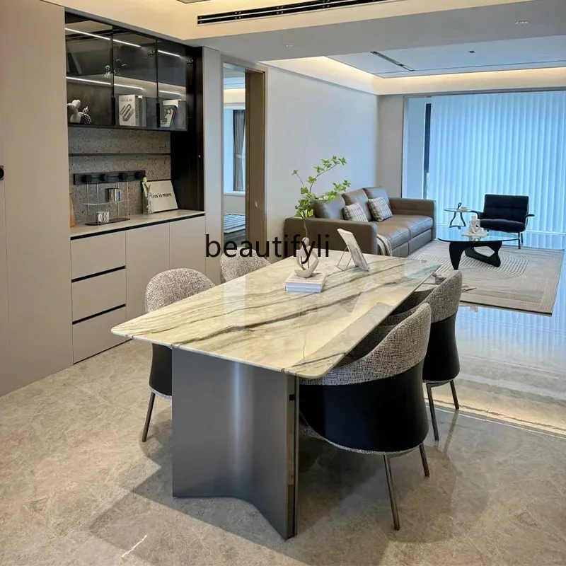 

Dining table High-end household light luxury designer rectangular villa natural marble dining table2936