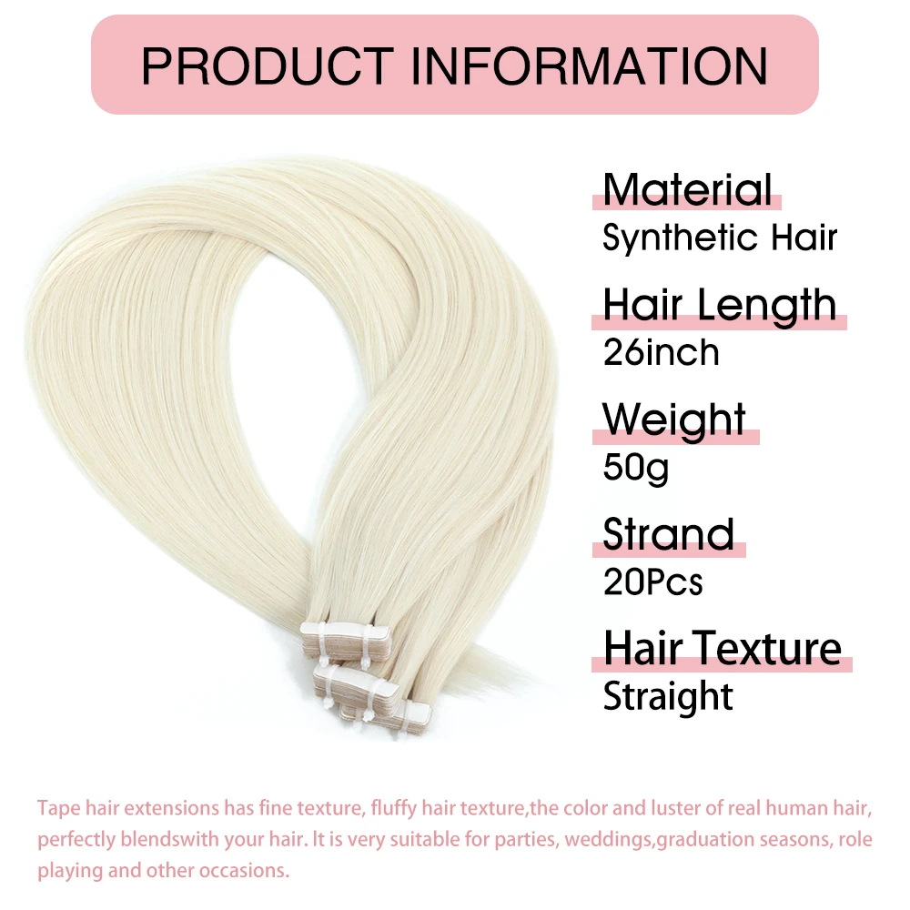 Synthetisches Klebeband in Haarverlängerungen, gerade, weiß, doppelseitig, unsichtbar, natürliches Klebeband im Haar, Hochtemperaturfaser für Frauen