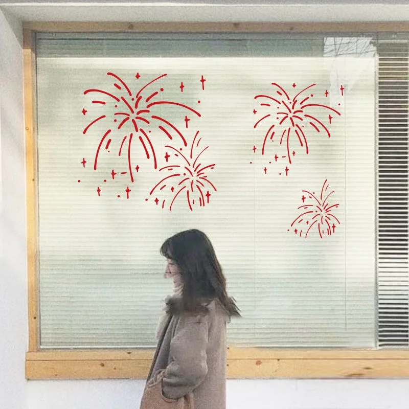 الأحمر الألعاب النارية عطلات مهرجان مخزن جو أعواد تزيين أبواب غرفة المعيشة المنزلية النوافذ المطبخ ورق حائط زجاجي #4