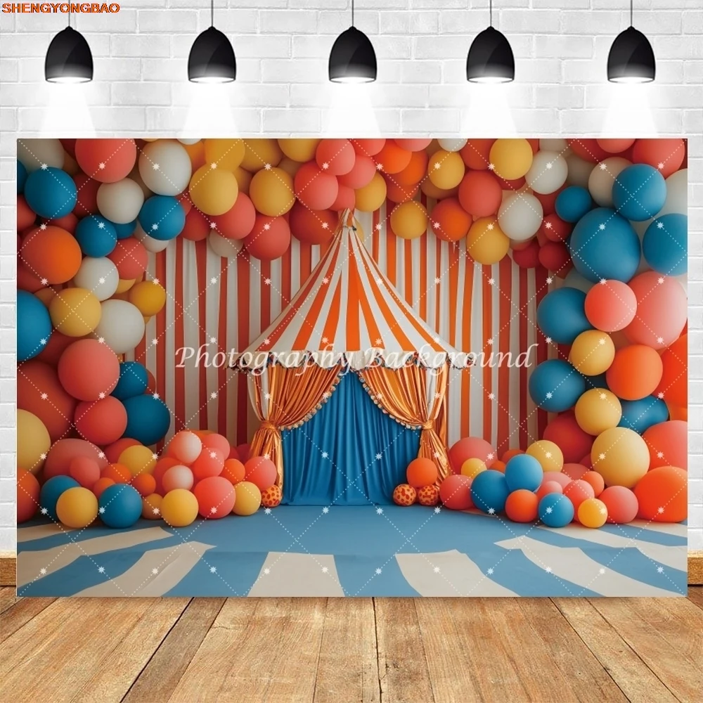 Ballons d'arrière-plan de cirque, tente, réception-cadeau pour bébé, nouveau-né, fête de 1er anniversaire, Portrait d'enfants, arrière-plan de photographie, Studio Photo