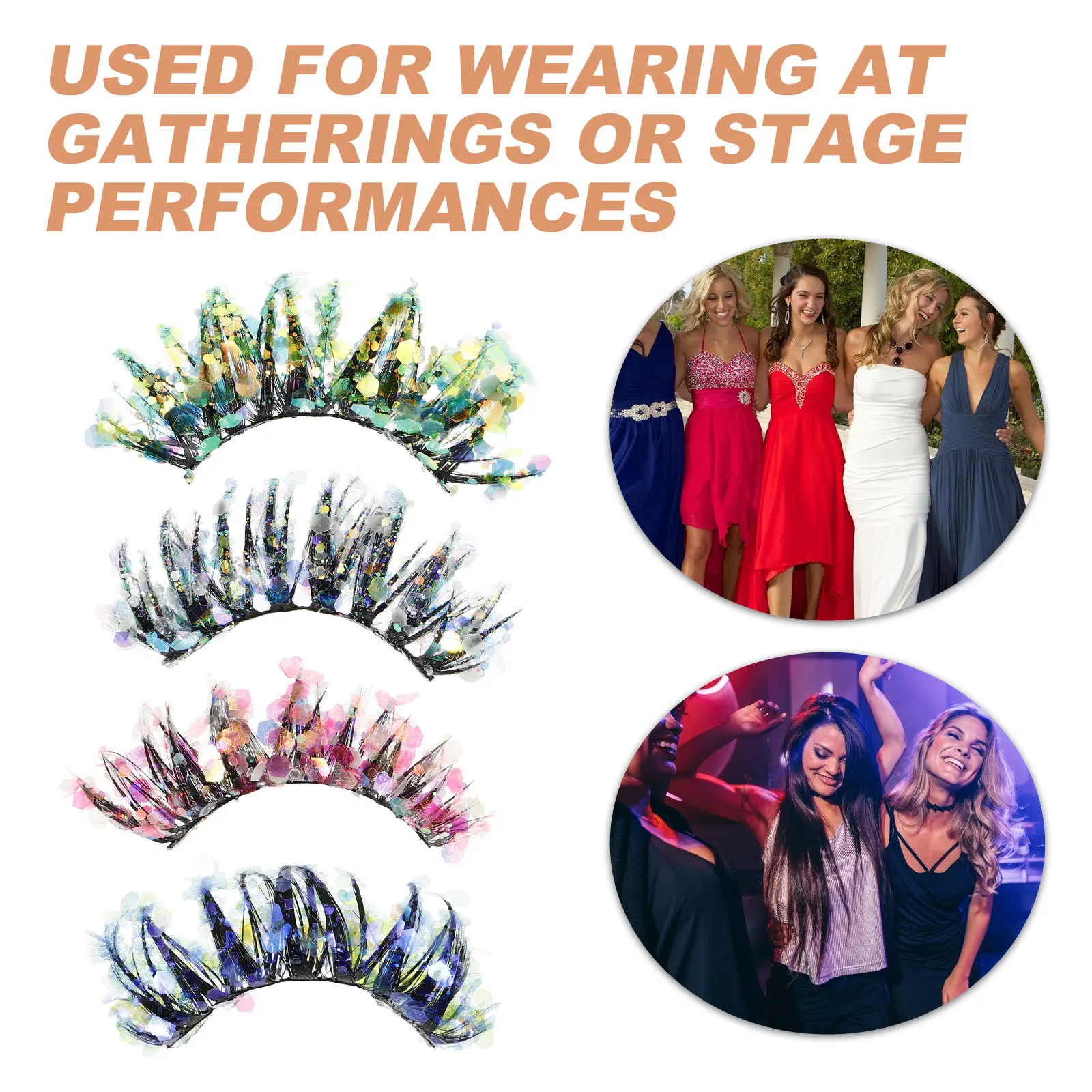 4 أزواج من الرموش الصناعية المضيئة ذات المظهر الطبيعي خفيفة الوزن وقابلة لإعادة الاستخدام ملحقات الرموش الملونة للمكياج والتوهج الليلي