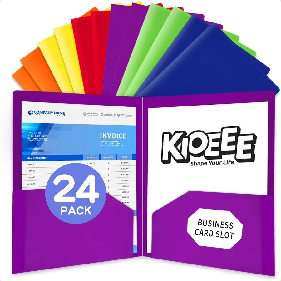 

Heavy Duty Plastic Folders with 2 Pockets 24 Pack Fit Letter Size Paper Busin Card Slot Assorted Colors for School Office and H