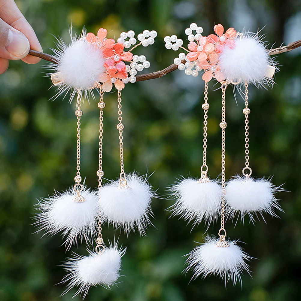 

1 Pair Chinese Retro Ball Tassel Hairpins Cute Barrettes For Girls Hanfu Style Party Wear Hair Accessories Women