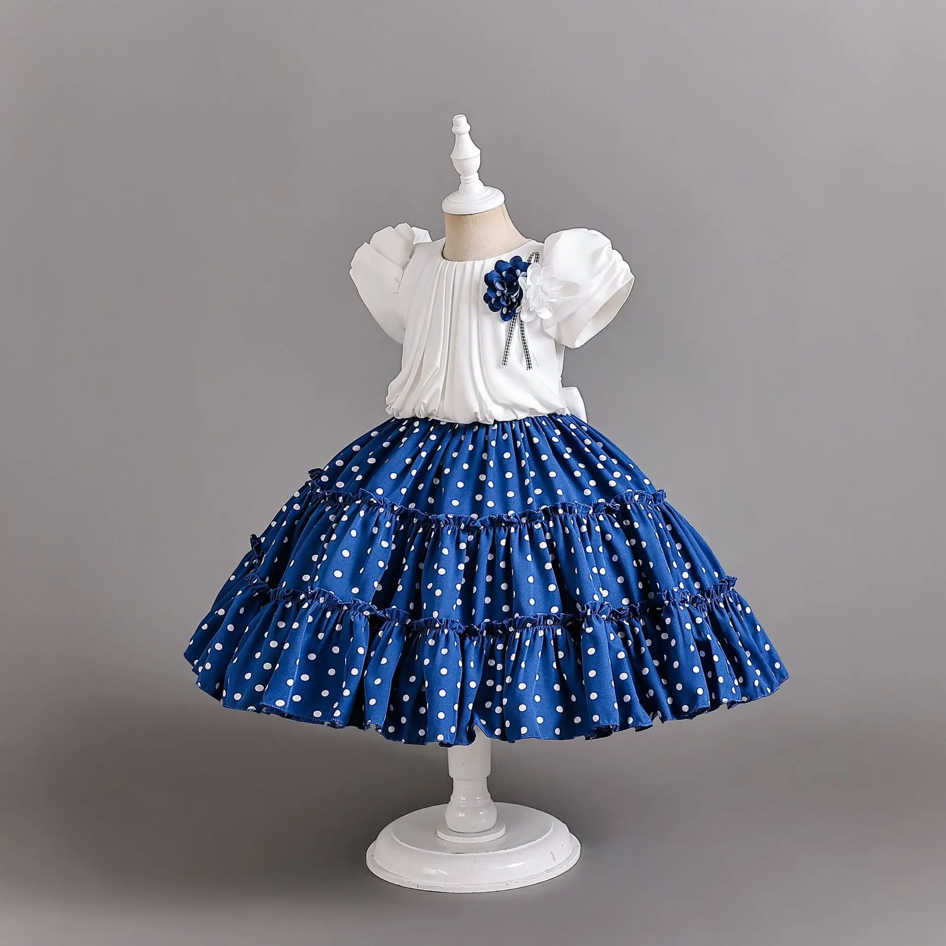 

Dot Print Girls Party Dresses High Quality Girl Holiday Dress Kid Christmas Clothes