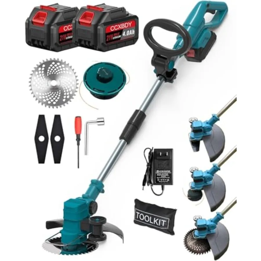 

Электрический аккумуляторный пожиратель Weed Wacker 21 В, аккумуляторный пожиратель сорняков, питание от аккумулятора, 2 аккумулятора емкостью 4,0 Ач, 3 в 1, безструнный Gras