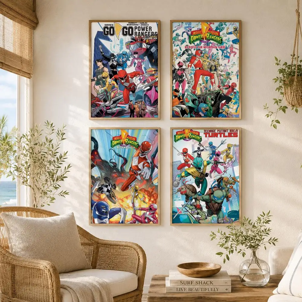 Anime P-Power Ranger Painting Calligraphy High-Quality Canvas Wall Mural Crease-Free For Living Room Bedroom Interiors