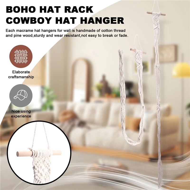 

2 шт. вешалки для шляп макраме вешалка для шляп в стиле бохо ковбойская вешалка для шляп задняя дверь органайзер для шляп 170 см-B09B