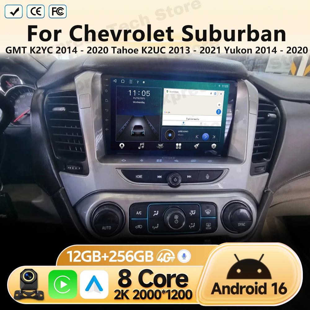 Android 16 For Chevrolet Suburban/Tahoe/GMC Yukon 2014-2020 Car Radio Multimedia Video Player Navigation Head Unit No 2 Din DVD
