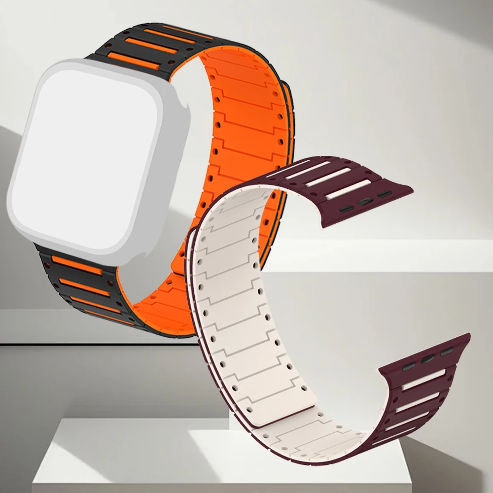 Correa de silicona para Apple Watch, pulsera informal de 42/44/45/46/49MM, pulsera magnética para iwatch ultra series 10/9/8/7/6/5/4/SE