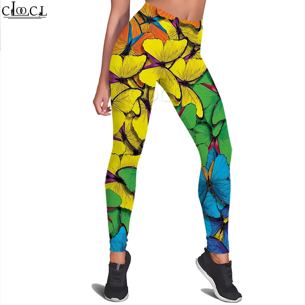 CLOOCL Fashion Casual kobiety Legging piękny motyl drukowane spodnie jogi wysokiej talii Legging trening Push-up spodnie do joggingu